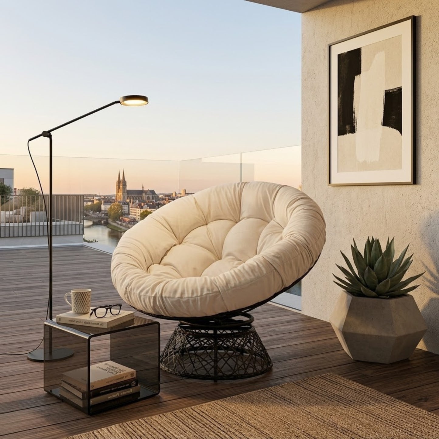 Fauteuil Papasan Pivotant 360° Premium | Rotin et Acier - Coussin Moelleux