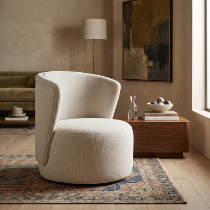 Fauteuil Rond Bouclé Beige | Assise Enveloppante Design Contemporain
