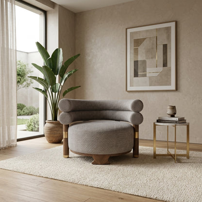 Fauteuil Lounge Bouclé Courbe & Laiton | Design Arrondi Premium
