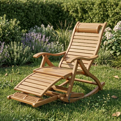 Chaise à Bascule pliante en Bambou Naturel | Chaise de jardin inclinable