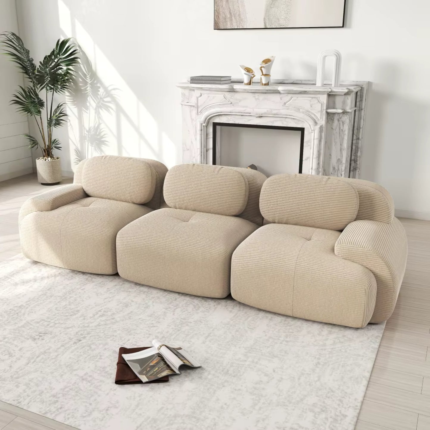 Canapé 3 Places droit en Velours Côtelé – Design Modulable et Confort