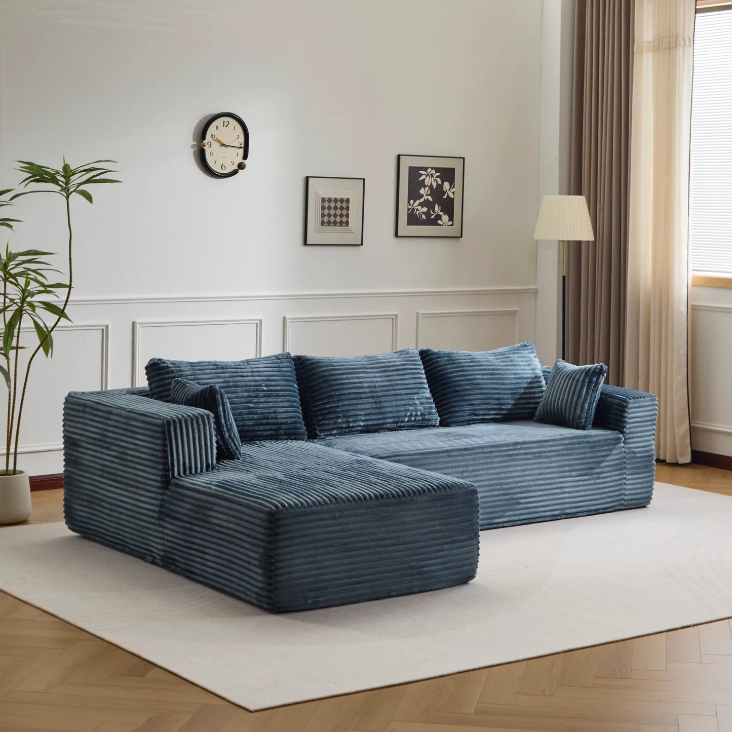 Canapé d'Angle 3 Places en Velours Bleu – Modulable et Design