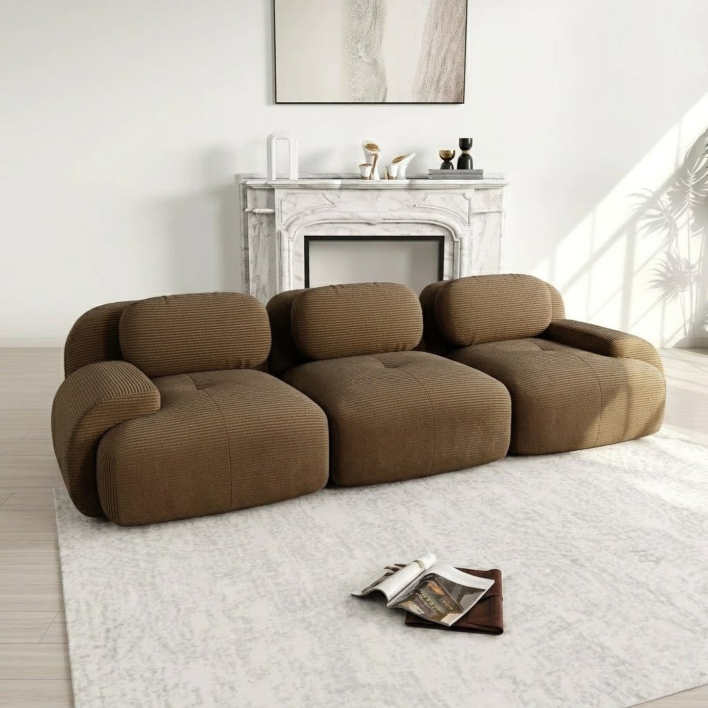 Canapé 3 Places droit en Velours Côtelé – Design Modulable et Confort