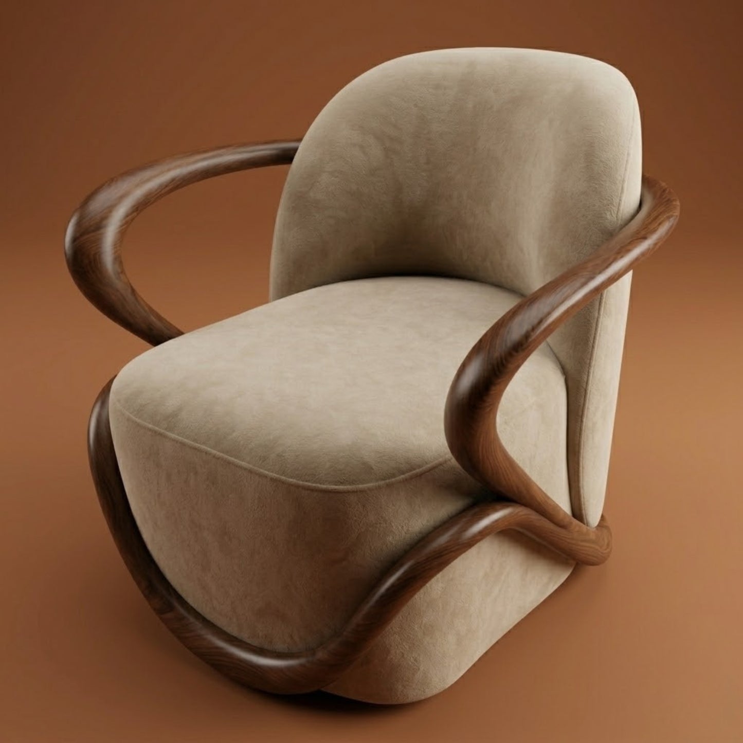 Fauteuil Lounge Sculptural en Velours & Bois | Design Contemporain