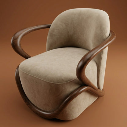 Fauteuil Lounge Sculptural en Velours & Bois | Design Contemporain