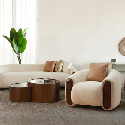 Fauteuil Accent Bouclé & Bois Massif | Fauteuil Lounge Design Contemporain