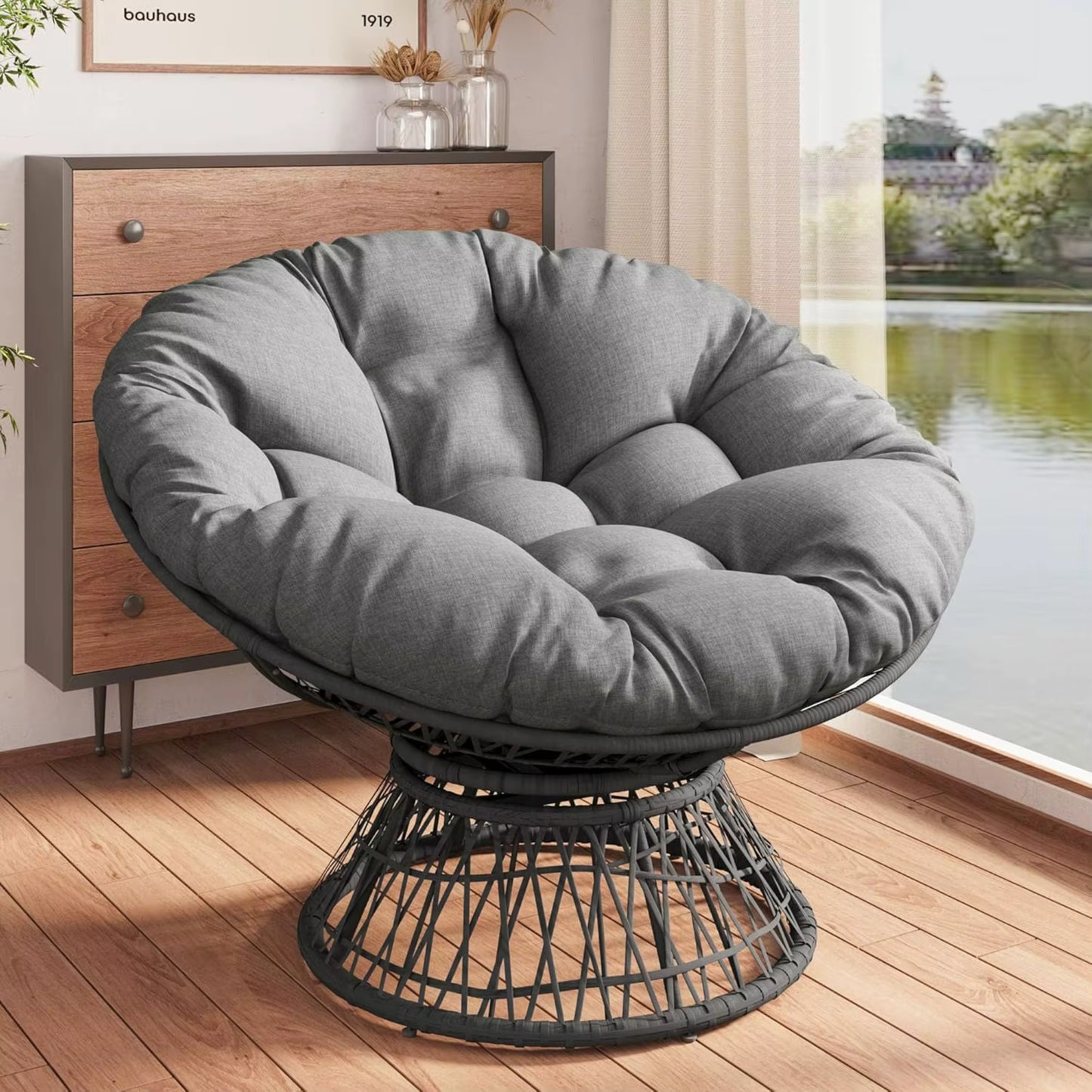 Fauteuil Papasan Pivotant 360° Premium | Rotin et Acier - Coussin Moelleux