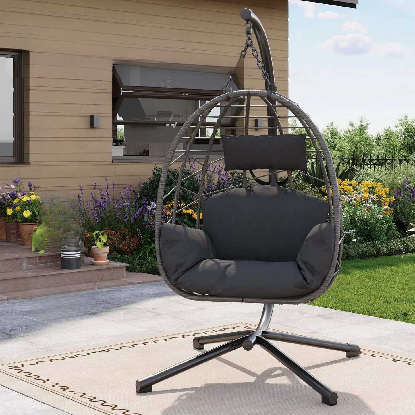 Fauteuil suspendu oeuf avec Support et Housse de Protection - Fauteuil de jardin