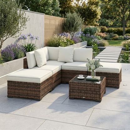 Salon de Jardin Modulable 6 Pièces en Résine Tressée | Coussins Rembourrés