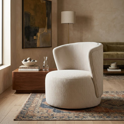 Fauteuil Rond Bouclé Beige | Assise Enveloppante Design Contemporain