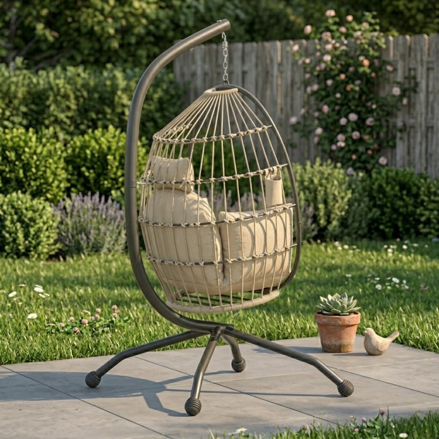 Fauteuil Oeuf suspendu confort premium | Porte-gobelet intégré