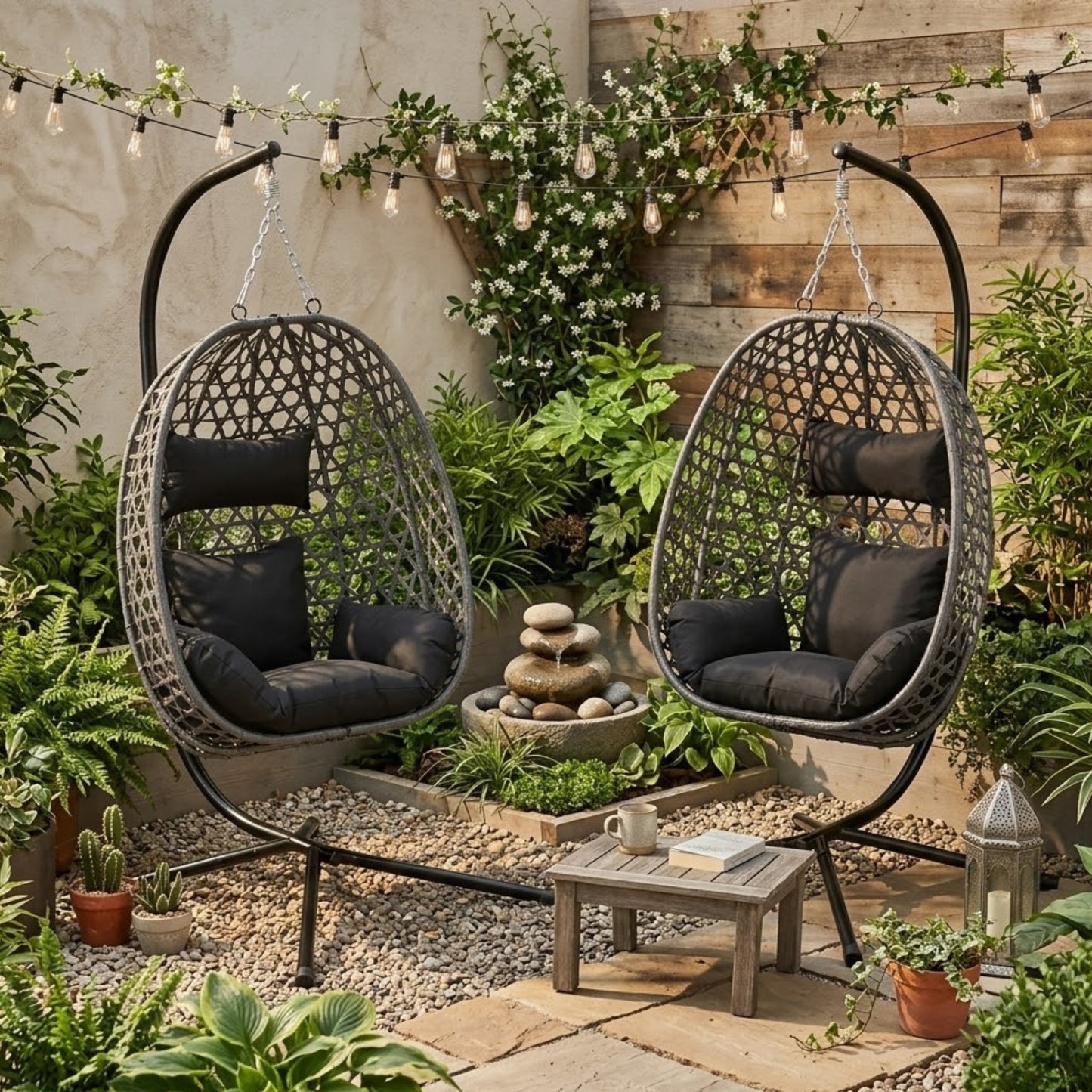 Fauteuil Suspendu Jardin - Chaise Oeuf en Rotin et Acier Galvanisé