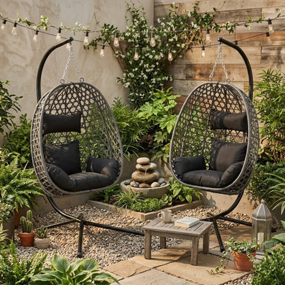 Fauteuil Suspendu Jardin - Chaise Oeuf en Rotin et Acier Galvanisé