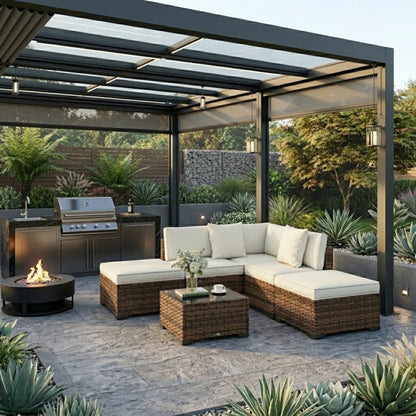 Salon de Jardin Modulable 6 Pièces en Résine Tressée | Coussins Rembourrés