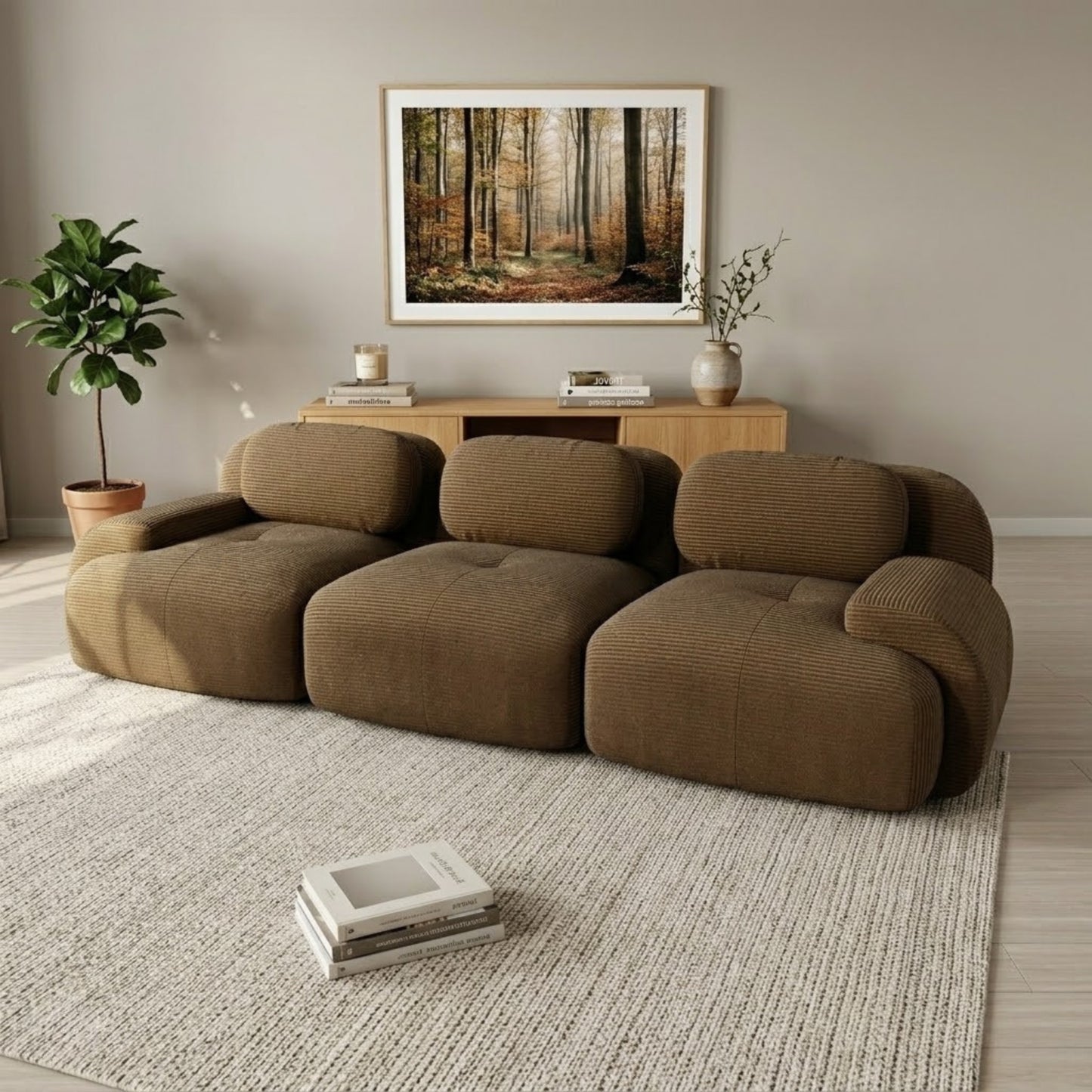 Canapé 3 Places droit en Velours Côtelé – Design Modulable et Confort