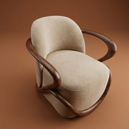 Fauteuil Lounge Sculptural en Velours & Bois | Design Contemporain