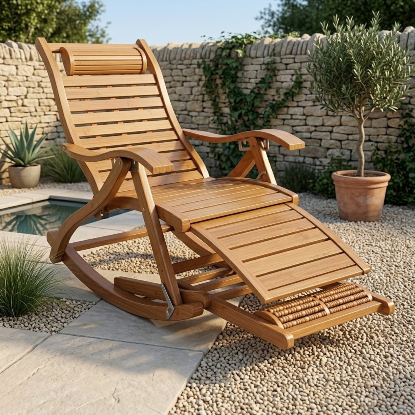 Chaise à Bascule pliante en Bambou Naturel | Chaise de jardin inclinable