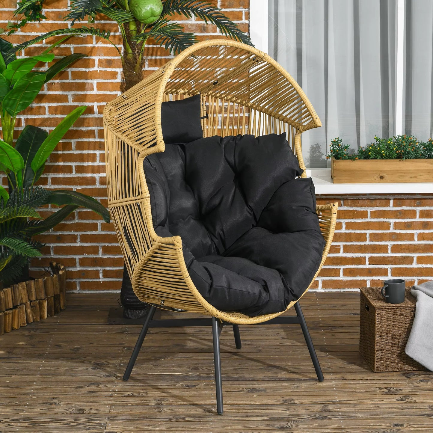 Fauteuil Oeuf de Jardin sur Pieds - Chaise Longue Design en Rotin Tressé et Acier