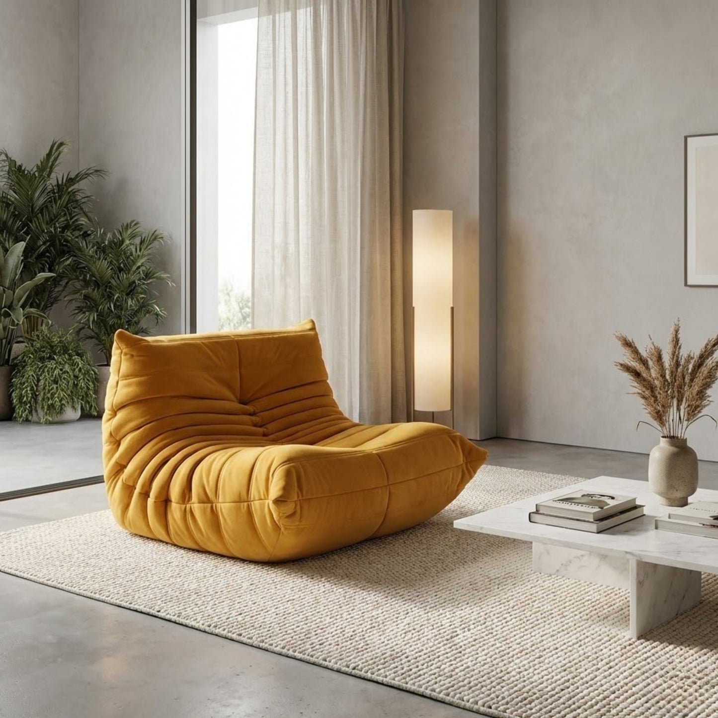 Fauteuil Lounge Velours Plissé "Olympe" | Assise Basse
