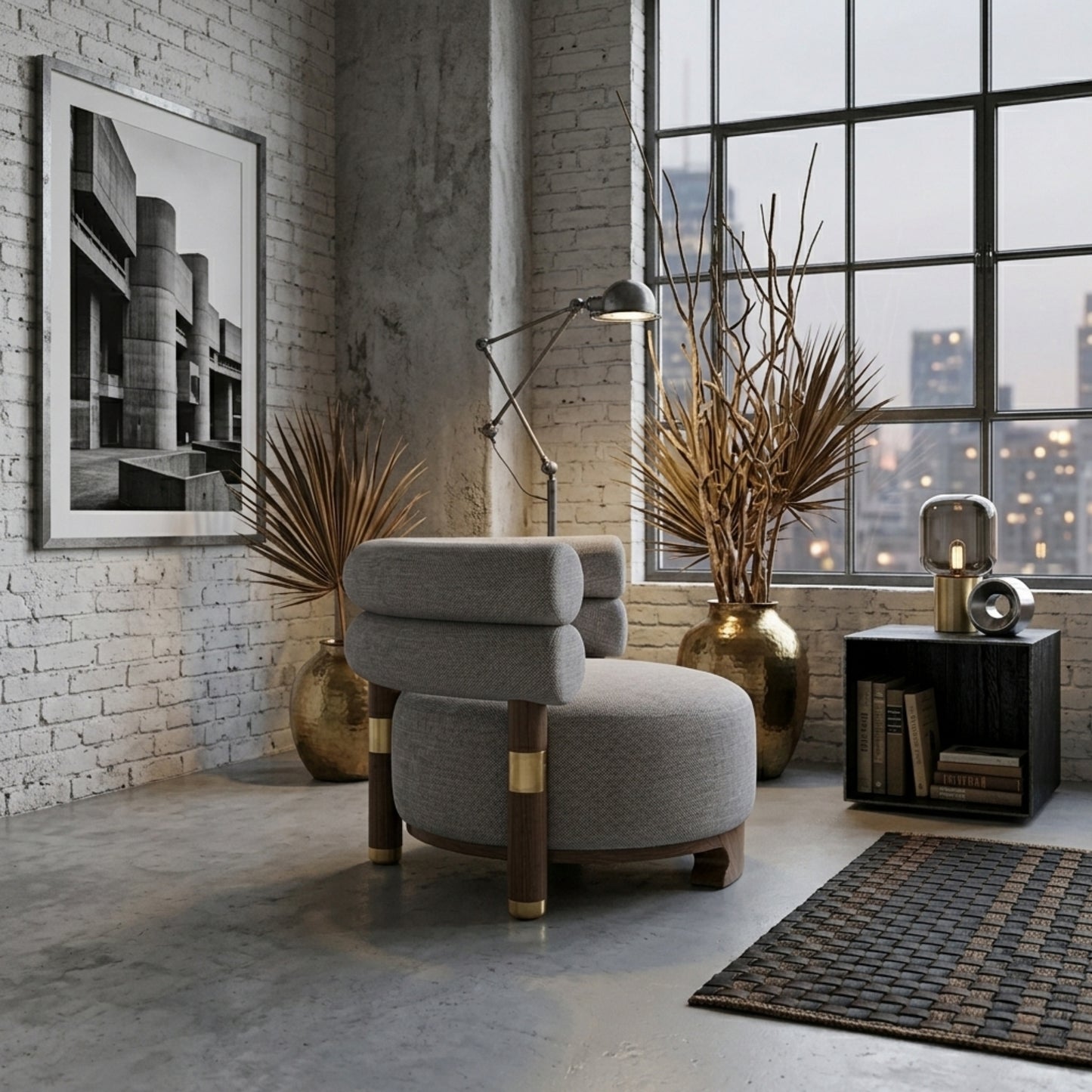 Fauteuil Lounge Bouclé Courbe & Laiton | Design Arrondi Premium