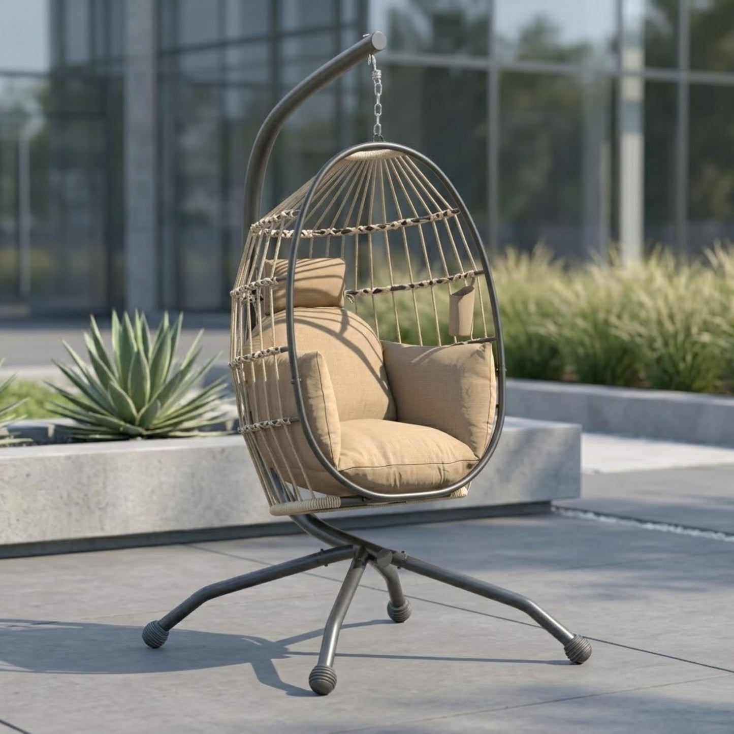 Fauteuil Oeuf suspendu confort premium | Porte-gobelet intégré