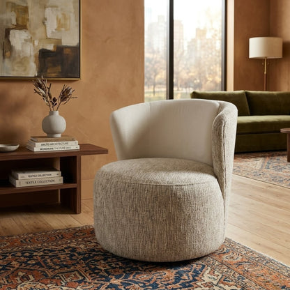 Fauteuil Rond Bouclé Beige | Assise Enveloppante Design Contemporain