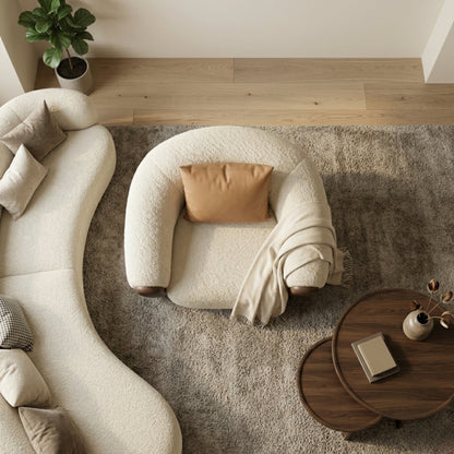 Fauteuil Accent Bouclé & Bois Massif | Fauteuil Lounge Design Contemporain