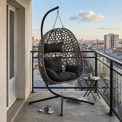 Fauteuil Suspendu Jardin - Chaise Oeuf en Rotin et Acier Galvanisé