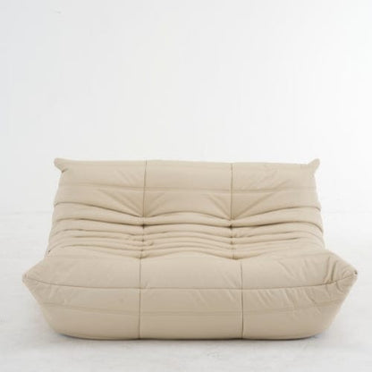 Beige Canapé 2 Places "Olympe" Finition Cuir - Design Signature Maison Lysea