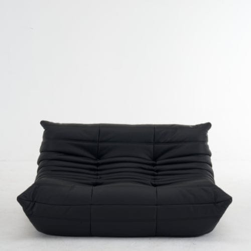 Noir Canapé 2 Places "Olympe" Finition Cuir - Design Signature Maison Lysea