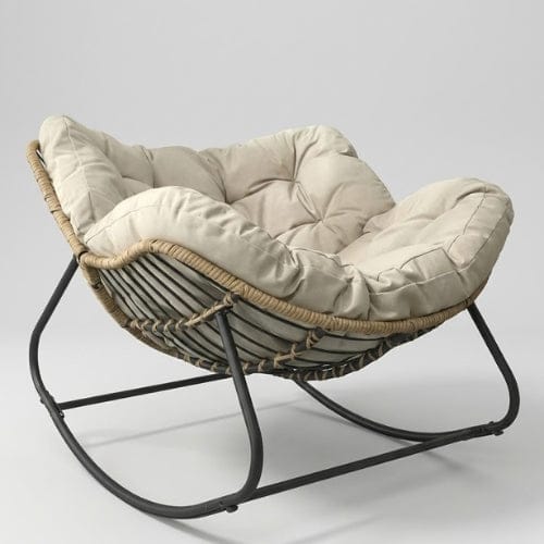 Blanc Chaise Longue à Bascule en Rotin & Chanvre | Fauteuil Relax Design Maison Lysea