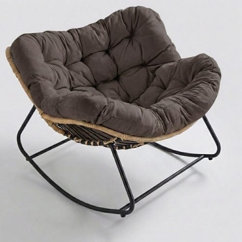 Café Chaise Longue à Bascule en Rotin & Chanvre | Fauteuil Relax Design Maison Lysea