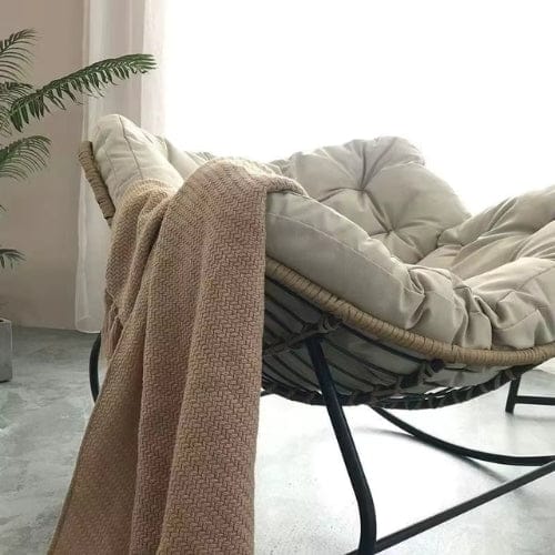 Chaise Longue à Bascule en Rotin & Chanvre | Fauteuil Relax Design Maison Lysea