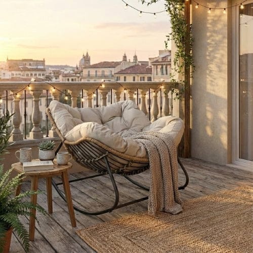 Chaise Longue à Bascule en Rotin & Chanvre | Fauteuil Relax Design Maison Lysea