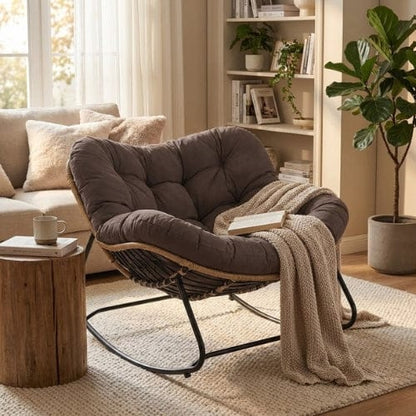Chaise Longue à Bascule en Rotin & Chanvre | Fauteuil Relax Design Maison Lysea