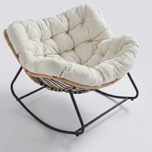 Chaise Longue à Bascule en Rotin & Chanvre | Fauteuil Relax Design Maison Lysea