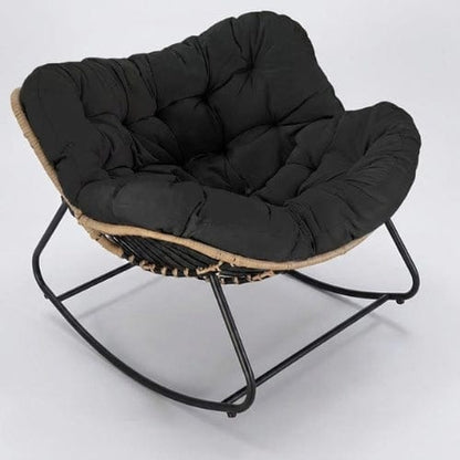 Noir Chaise Longue à Bascule en Rotin & Chanvre | Fauteuil Relax Design Maison Lysea