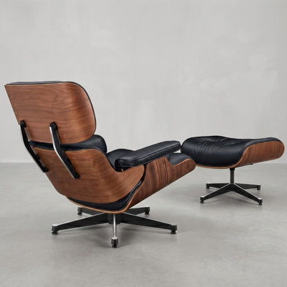 Fauteuil de salon inclinable en Cuir Noir et Bois | Finition artisanale haut de gamme Maison Lysea