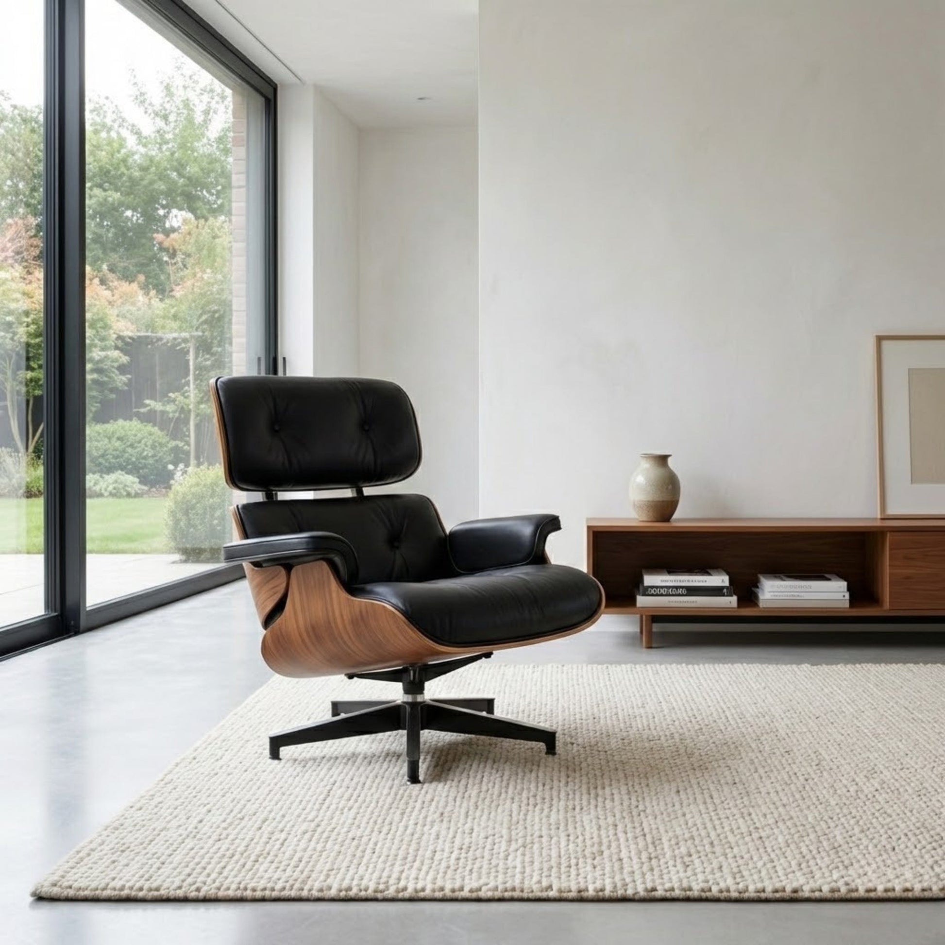Fauteuil de salon inclinable en Cuir Noir et Bois | Finition artisanale haut de gamme Maison Lysea