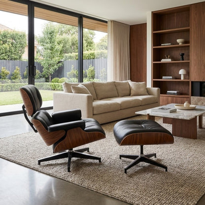 Fauteuil de salon inclinable en Cuir Noir et Bois | Finition artisanale haut de gamme Maison Lysea