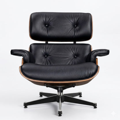 Fauteuil de salon inclinable en Cuir Noir et Bois | Finition artisanale haut de gamme Maison Lysea