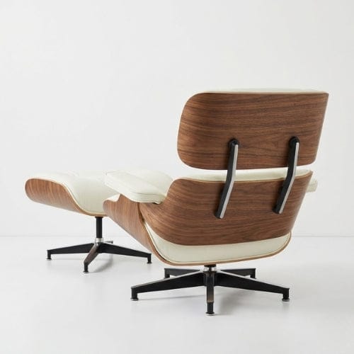 Cuir Blanc véritable Fauteuil design inclinable en Cuir blanc | Finition bois artisanale Maison Lysea