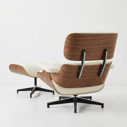 Cuir Blanc véritable Fauteuil design inclinable en Cuir blanc | Finition bois artisanale Maison Lysea