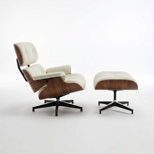 Cuir Blanc véritable Fauteuil design inclinable en Cuir blanc | Finition bois artisanale Maison Lysea