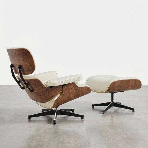 Cuir Blanc véritable Fauteuil design inclinable en Cuir blanc | Finition bois artisanale Maison Lysea