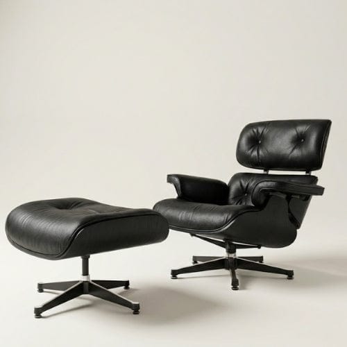 Fauteuil design inclinable en Cuir Noir | Fauteuil de salon Moderne artisanale Maison Lysea