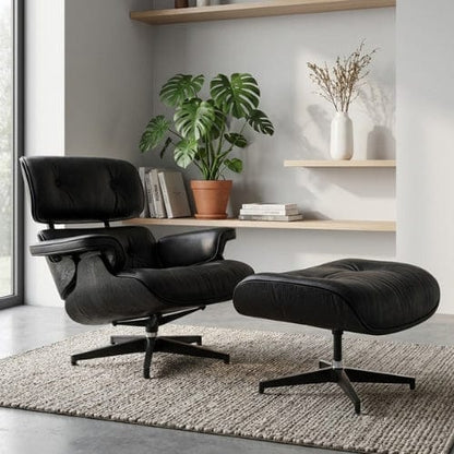 Fauteuil design inclinable en Cuir Noir | Fauteuil de salon Moderne artisanale Maison Lysea
