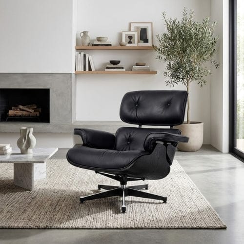Fauteuil design inclinable en Cuir Noir | Fauteuil de salon Moderne artisanale Maison Lysea