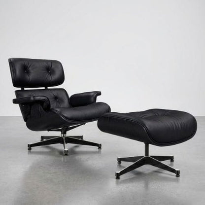 Fauteuil design inclinable en Cuir Noir | Fauteuil de salon Moderne artisanale Maison Lysea