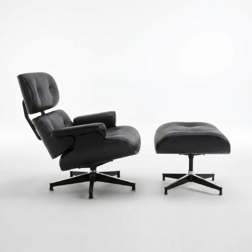 Fauteuil design inclinable en Cuir Noir | Fauteuil de salon Moderne artisanale Maison Lysea